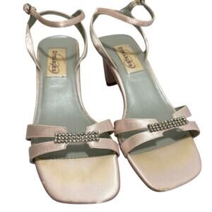 Dyeables Soft Pink Satin Size 5.5B Sandal Heels w/ Rhinestone Accent